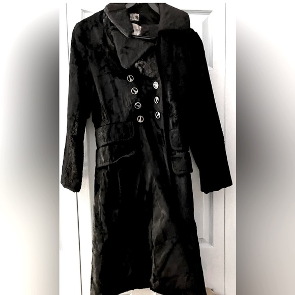 Salbens Jackets & Blazers - Rare Vintage black faux Fur Double breasted coat Made in France Military style